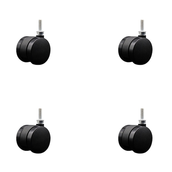 2'' Office Chair Casters Nylon Twin Wheel 5/16 Threaded Stem , 4PK